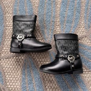 Michael Kors Baby Toddler Emma Jacquard 2 Zip Up Boots Size 7 Black